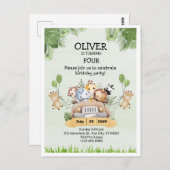 サファリ アニマル ズー 誕生日 4歳 招待状 ポストカード (正面/裏面)