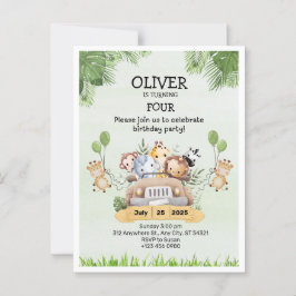 サファリ アニマル ズー 誕生日 4歳 招待状 ポストカード
