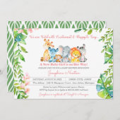 サファリ アニマル ワイルド ジャングル ガール ベビー シャワー 招待状 (正面/裏面)