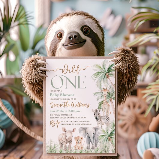 サファリ アニマル ワイルド ワン ベイビー ボーイ シャワー 招待状