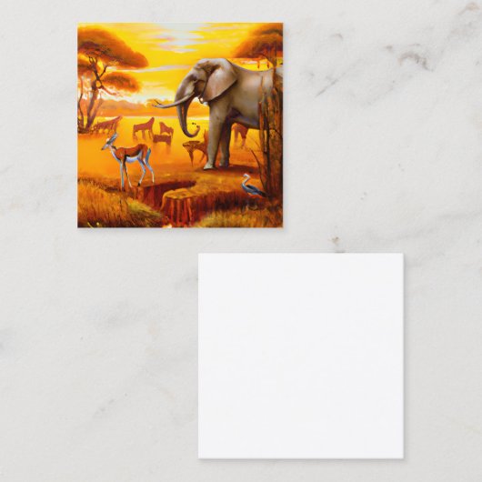 サファリ、アフリカのサンセットと野生動物 スクエア名刺 (正面/裏面)