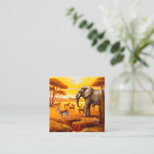 サファリ、アフリカのサンセットと野生動物 スクエア名刺 (スタンド正面)