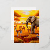サファリ、アフリカのサンセットと野生動物 箔シーズンポストカード (正面/裏面)
