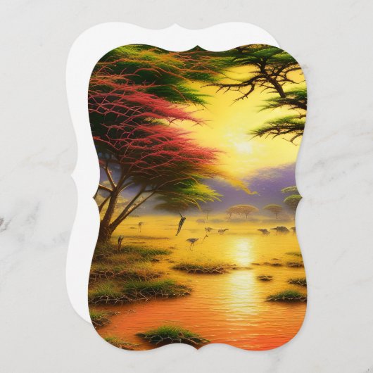 サファリ、アフリカのサンセット、野生動物。 ノートカード (正面/裏面)