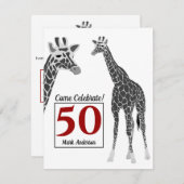 サファリ·キリン第50回誕生日パーティー 招待状 (正面/裏面)