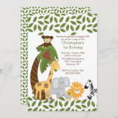 サファリ·ジャングル動物の子どもの誕生日パーティーの招待 招待状 (正面/裏面)