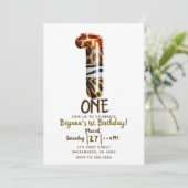 サファリ ジャングル ゼブラ ヒョウ ONE 1歳の誕生日パーティー 招待状 (スタンド正面)