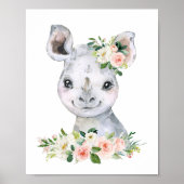 サファリ・ジャングル・ピンクの花・女の子の寝室　サイ ポスター (正面)