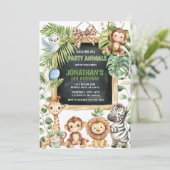 サファリ ジャングル 動物 緑の木々 誕生日 招待状 (スタンド正面)