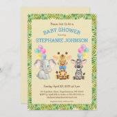 サファリ ジャングル 象 キリン ゼブラ 赤ちゃん歓迎会 招待状 (正面/裏面)