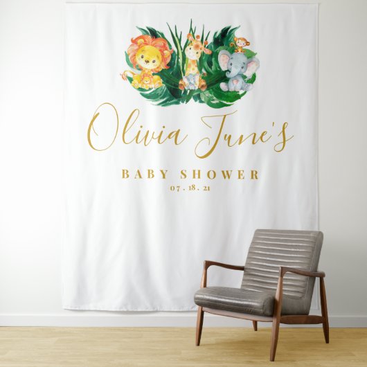 サファリ ジャングル 象 ライオン ベビーシャワー 背景 タペストリー (インサイチュ)