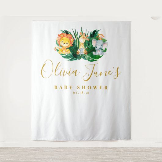 サファリ ジャングル 象 ライオン ベビーシャワー 背景 タペストリー (正面)