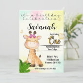 サファリ ジラフ 誕生日1周年 招待状 (スタンド正面)