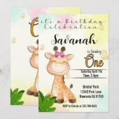 サファリ ジラフ 誕生日1周年 招待状 (正面/裏面)