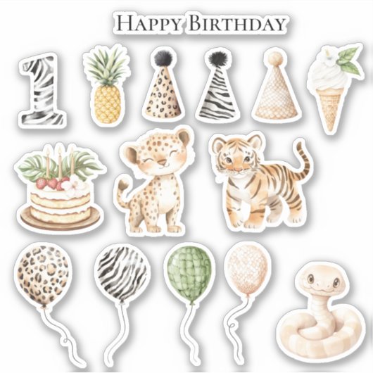 サファリ ヒョウ ゼブラ ヘビ 誕生日 シール (正面)