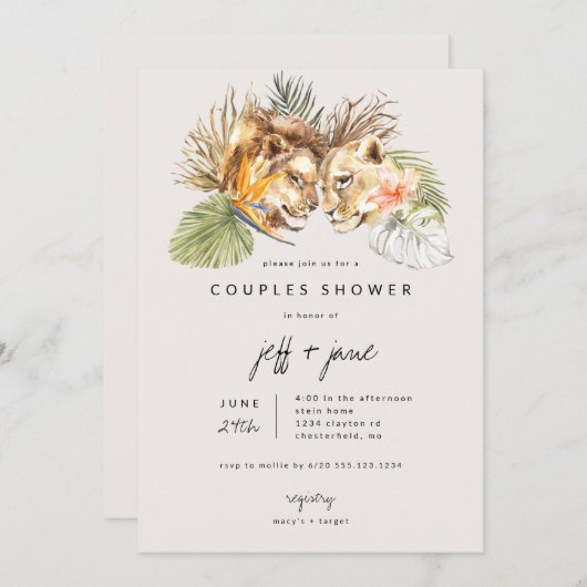 サファリ ビッグキャッツ カップルシャワー 招待状 (正面/裏面)