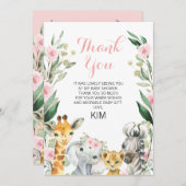 サファリ フローラル リース ベビーシャワー 感謝カード 招待状 (正面/裏面)