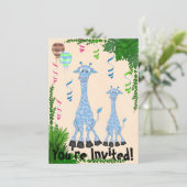 サファリ ブルー キリン ベビーシャワー 招待状 (スタンド正面)