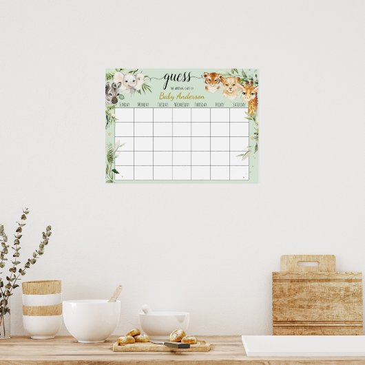サファリ ベイビー シャワー 出産予定日 カレンダー ポスター (キッチン)