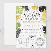サファリ ベビーシャワーの招待状 動物園 ワイルド ジャングル動物 招待状 (正面/裏面)