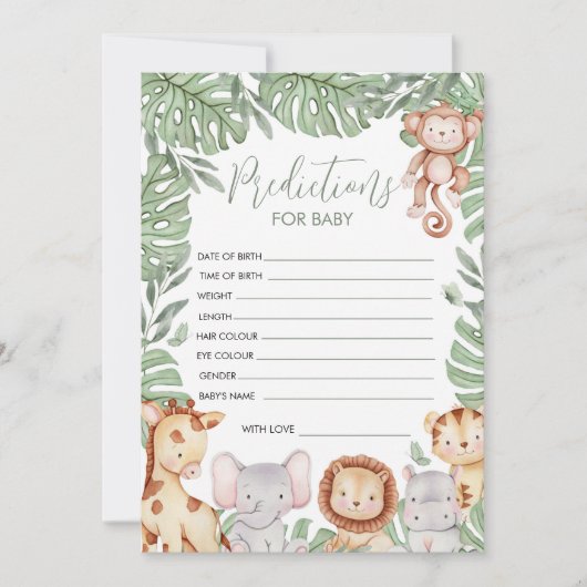 サファリ ベビーシャワー予測カード 招待状 (正面)