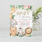 サファリ ベビーシャワー 女の子 ワイルド ジャングル 動物 招待状 (スタンド正面)