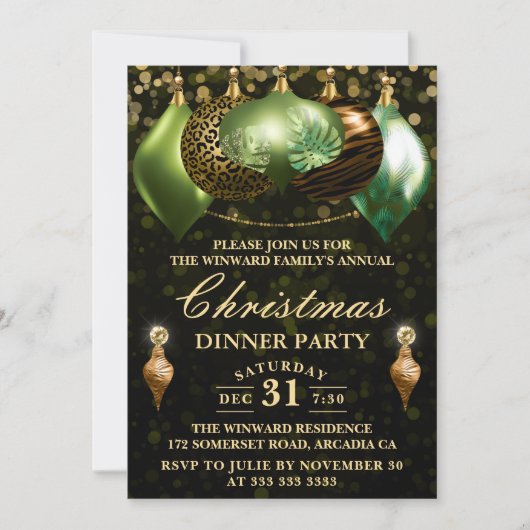 サファリ ワイルドライフ 2 ビーズ クリスマス ディナー パーティー 招待状 (正面)
