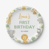 サファリ ワイルドワン ジャングル動物 誕生日 ペーパープレート (正面)