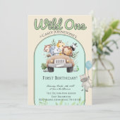 サファリ ワイルドワン 1歳 写真 水彩画 誕生日 招待状 (スタンド正面)