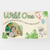 サファリ ワイルドワン 1 写真 水彩 1歳の誕生日 横断幕 (横)