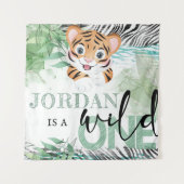 サファリ ワイルド バースデー ライオン パーソナライズ タペストリー (正面)