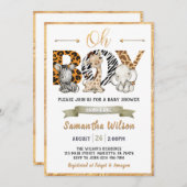 サファリ ワイルド ベイビー シャワー ゴールド パーティー 招待状 (正面/裏面)