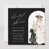 サファリ ワイルド レパード ボヘミア レディ ブライダル シャワー ブラック 招待状 (正面)