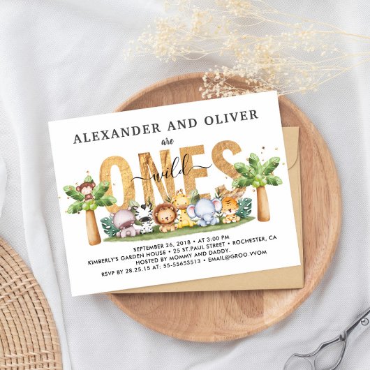 サファリ ワイルド ワンズ ツインズ 1歳 誕生日 招待状