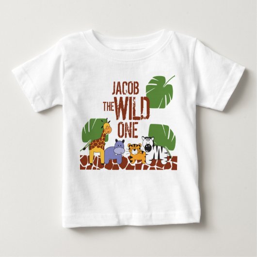 サファリ·ワイルド·ワン1歳の誕生日（緑） ベビーTシャツ (正面)