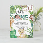 サファリ ワイルド ワン アニマル ジャングル フォト 1歳の誕生日 招待状 (スタンド正面)