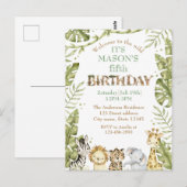 サファリ ワイルド ワン ウォーターカラー 誕生日 ポストカード (正面/裏面)