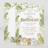 サファリ ワイルド ワン ウォーターカラー 誕生日 招待状 (正面/裏面)