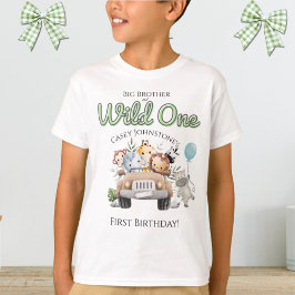 サファリ・ワイルド・ワン・ウォーターカラー 1歳の誕生日とタイトル Tシャツ