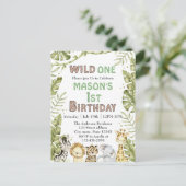 サファリ ワイルド ワン ウォーターカラー 1歳の誕生日 ポストカード (スタンド正面)