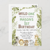 サファリ ワイルド ワン ウォーターカラー 1歳の誕生日 ポストカード (正面/裏面)