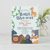 サファリ ワイルド ワン シンプル キュート アニマル ベビーシャワー 招待状 (スタンド正面)