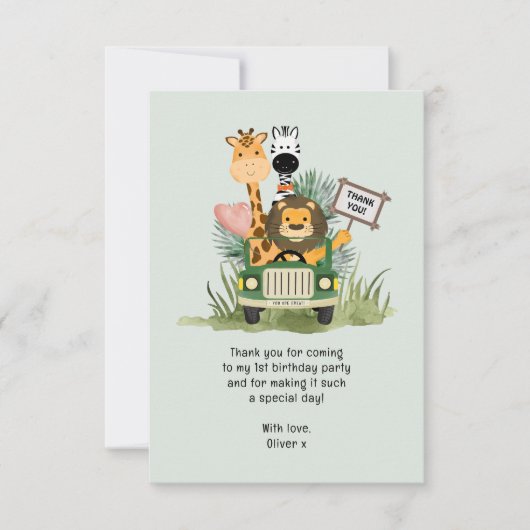 サファリ ワイルド ワン バースデー サンクス カード (正面)