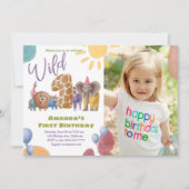 サファリ ワイルド ワン フォト 誕生日招待状 招待状 (正面)