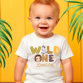 サファリ ワイルド ワン 動物 ジャングル フォト 1歳 誕生日 ベビーTシャツ
