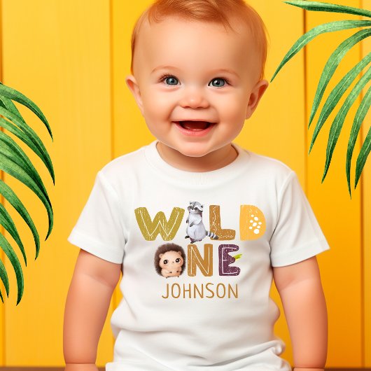 サファリ ワイルド ワン 動物 ジャングル フォト 1歳 誕生日 ベビーTシャツ