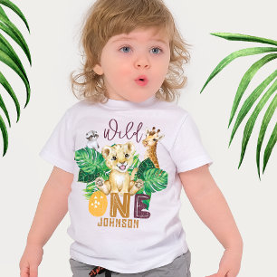 サファリ ワイルド ワン 動物 ジャングル フォト 1歳 誕生日 ベビーTシャツ