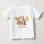 サファリ ワイルド ワン 動物 ジャングル フォト 1歳 誕生日 ベビーTシャツ (正面)