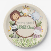 サファリ ワイルド ワン 水彩 1歳 誕生日 ペーパープレート (正面)