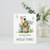 サファリ ワイルド ワン 1歳の誕生日パーティー招待状 ポストカード (スタンド正面)